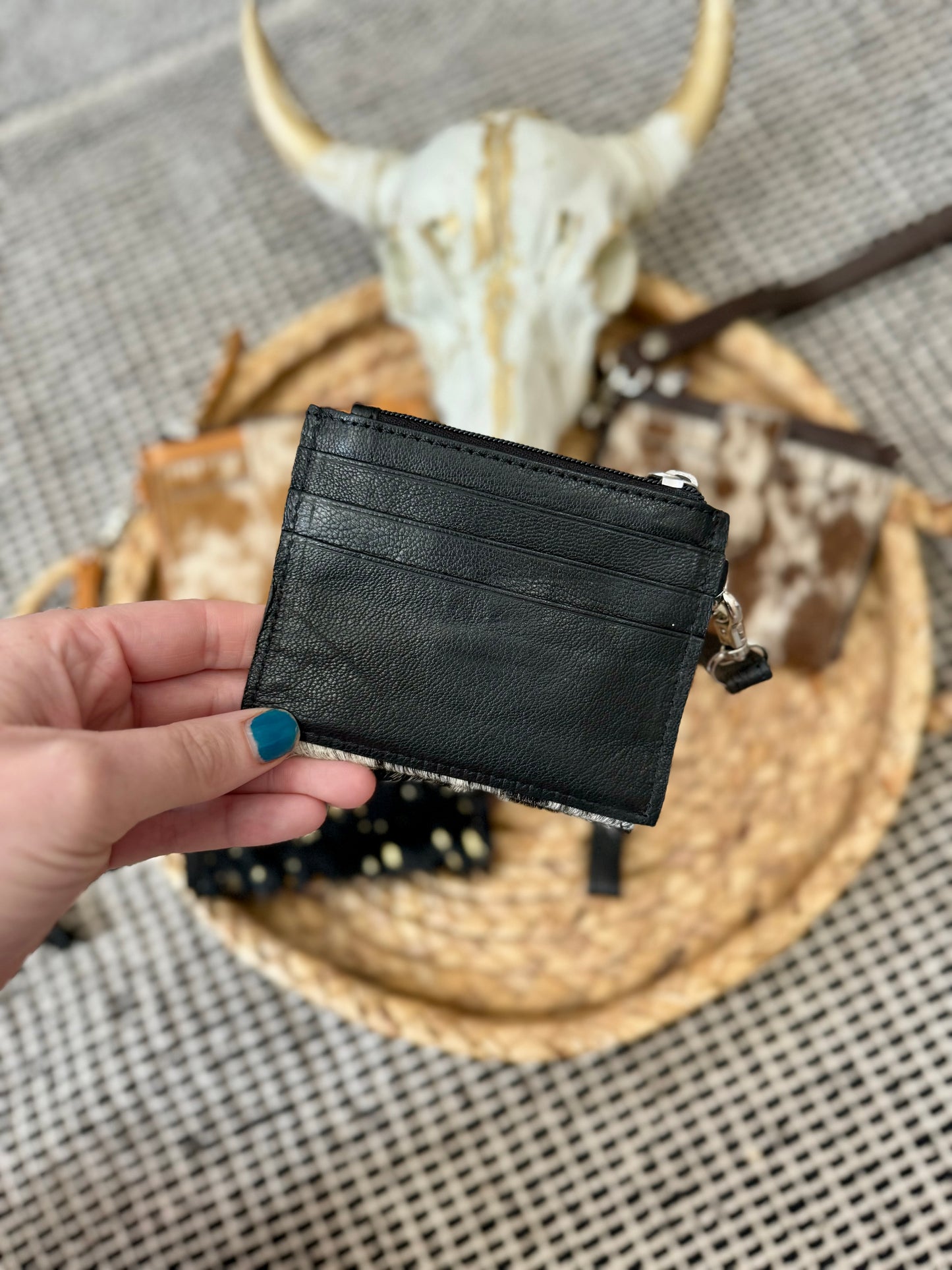 Cowhide + Leather Wristlet