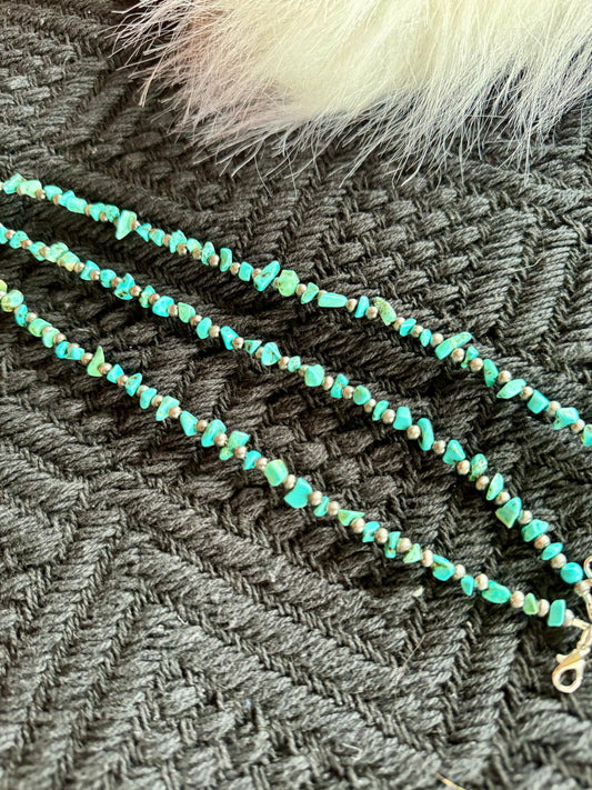 Faux 4mm Navajo Pearl + Turquoise Chip Hat Chain
