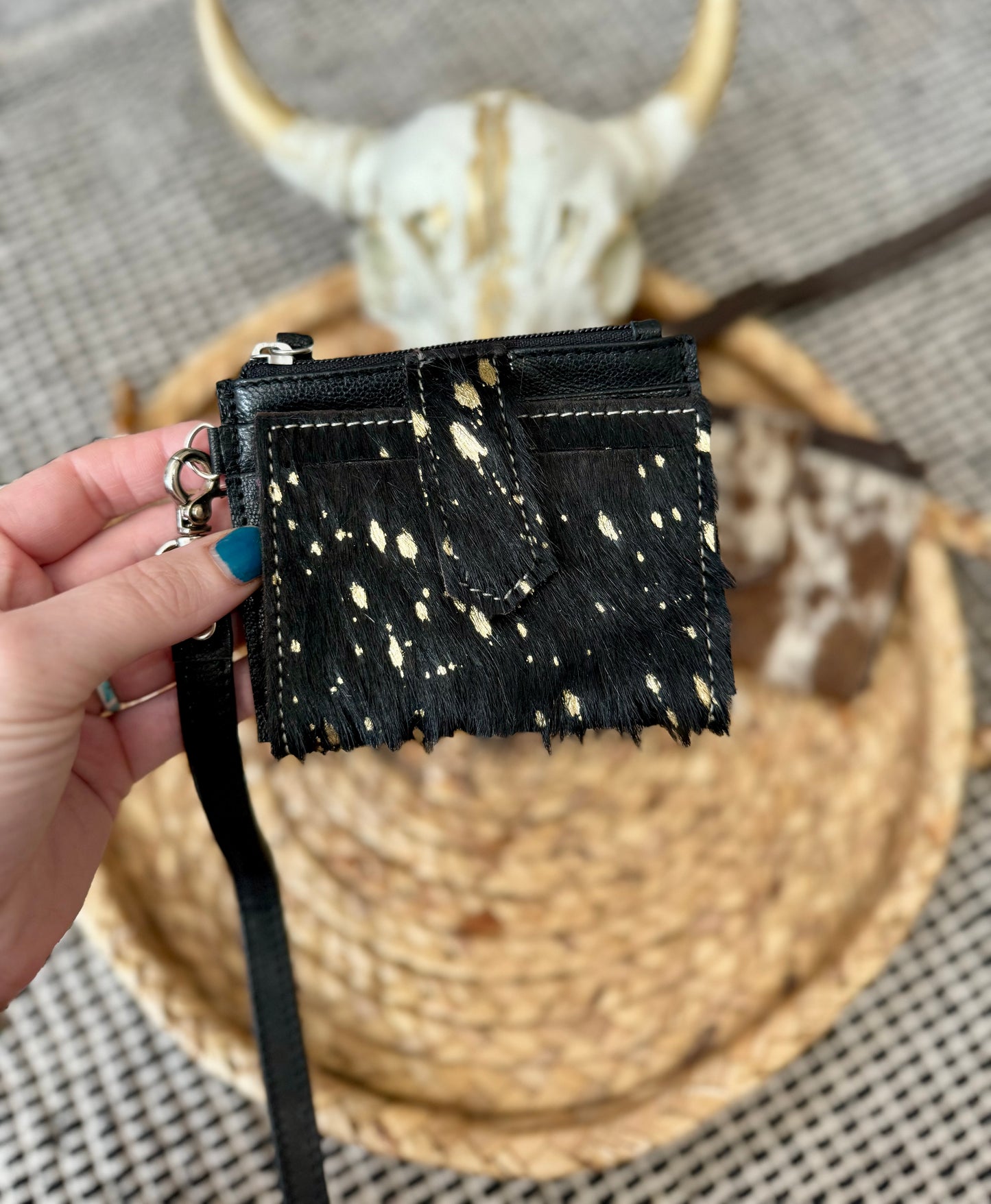 Cowhide + Leather Wristlet