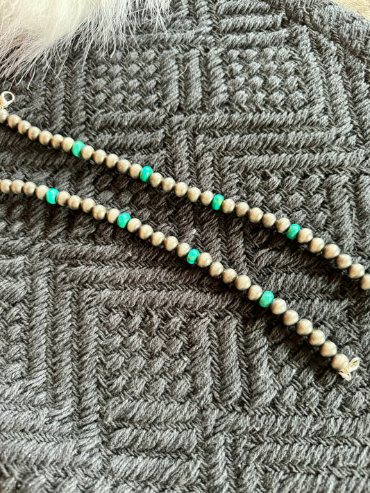 Faux 8mm Navajo Pearl + Turquoise Hat Chain